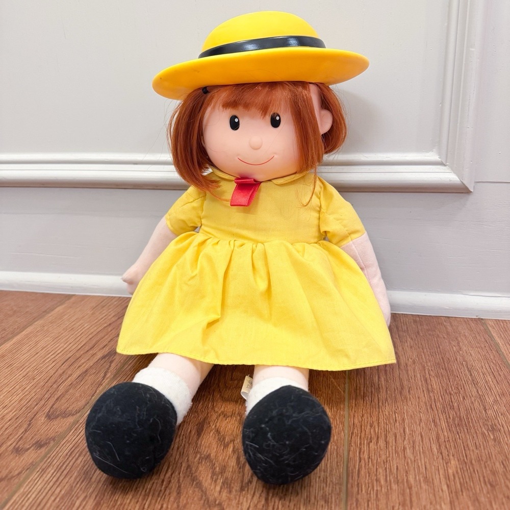Vintage Madeline Doll 16" 1998 Plush Stuffed Toy Hard Head Yellow‎ Dress